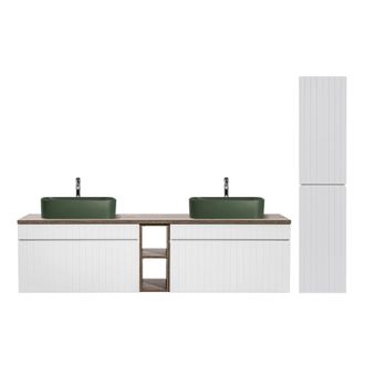 Petits Meubles Conjunto mueble lavabo doble 180cm tableros laminados blanco