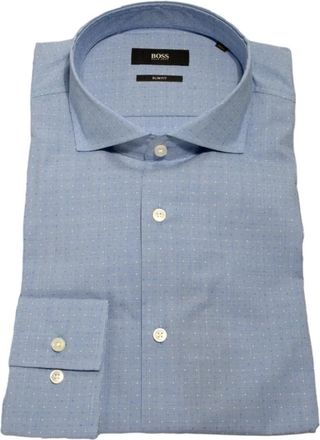 HUGO BOSS Jason Slim-Fit Shirt - Heren - Zakelijke Overhemden - Blauw - M - Katoen - Overhemden