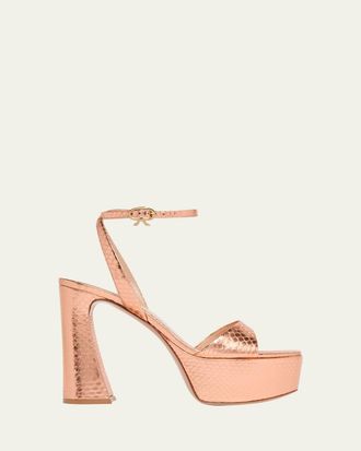 Gianvito Rossi 70mm Platform Metallic Snakeskin Leather Sandals
