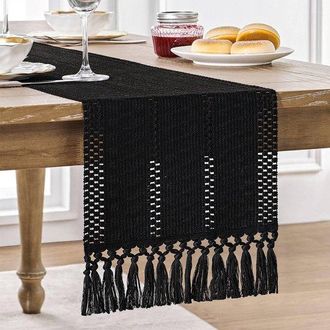 OEM Camino De Mesa De 30 X 180 Cm Con Borlas, Estilo R&uacute;stico, Ideal Para Restaurantes Y Decoraci&oacute;n R&uacute;stica Del Hogar - Color Negro