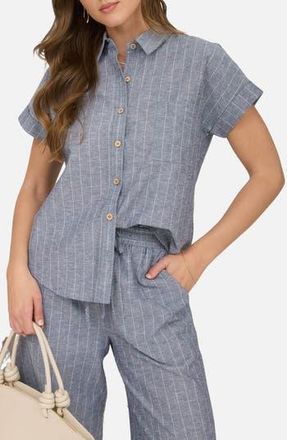 Blu Pepper Stripe Cotton & Linen Button-Up Shirt in Navy at Nordstrom Rack, Size Medium