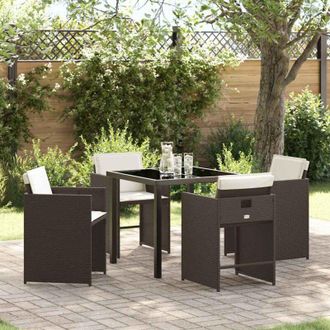vidaXL Conjunto De Comedor De Jard&iacute;n Con Coj&iacute;n 5 Pcs Marr&oacute;n Polirat&aacute;n Vidaxl