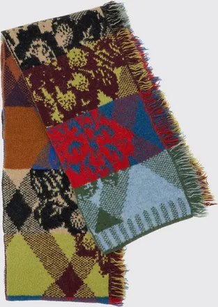 Dries Van Noten Sciarpa in misto lana e alpaca con motivo patchwork e fondo sfrangiato