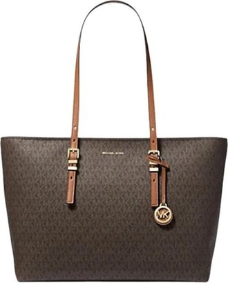 Michael Kors Quinn Large Signature Logo en lederen tote - Dames - Shoppers - Bruin - ONE Size - Leer - Tassen