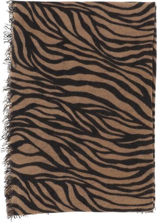 Faliero Sarti Fringed Cashmere Scarf With All-Over Animal Print
