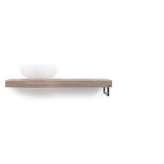 Looox Wood collection Solo wastafelblad - 100x46cm - Met handdoekhouder (rechts) RVS geborsteld - Massief eiken Old grey
