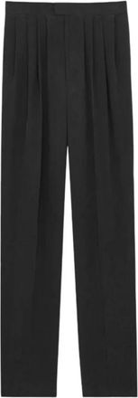 Saint Laurent Straight Trousers, female, Black, Size: M Pleated High-Waist Trousers