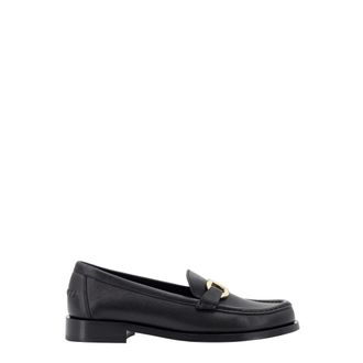 Ferragamo Loafers, female, Black, Size: 5 1/2 US Black Leather Loafers with Gancini Detail