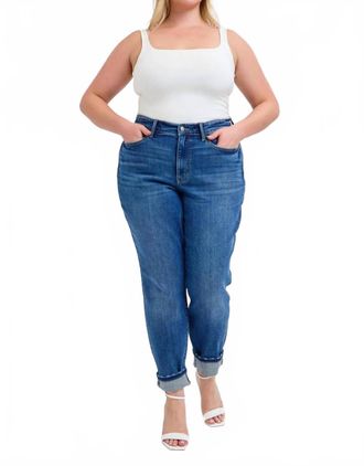Judy Blue Mid Rise Boyfriend Jeans With Cuff In Vintage Wash