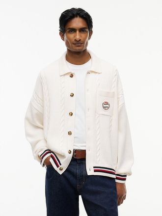 Tommy Hilfiger Mens Tommy Jeans Cable Knit Polo Cardigan - Off White - M