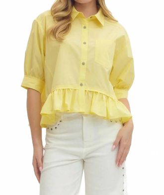 Entro Peplum Button-Up Blouse In Butter Yellow