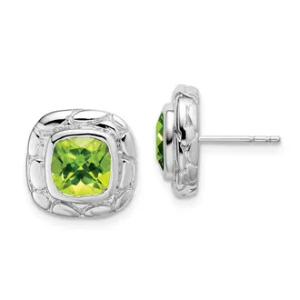 Diamond2Deal Sterling Silver Rhodium Plated Peridot Stud Earrings