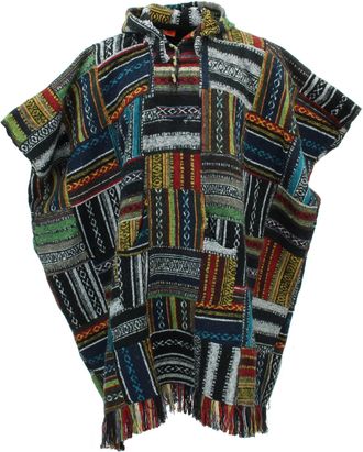Loud Elephant Brushed Cotton Long Hooded Poncho - Patchwork
