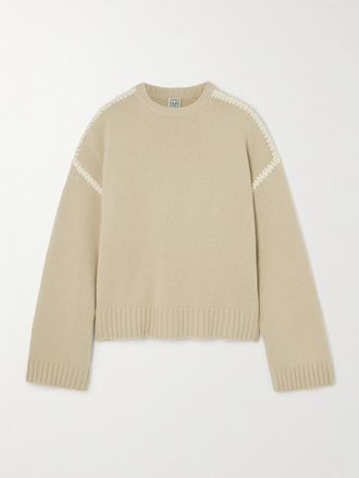 Toteme Pullover Oversize In Misto Lana E Cashmere Ricamato - Grigio