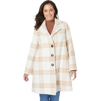 Jessica London Wool Swing Coat in Ivory Dashed Plaid at Nordstrom, Size 22