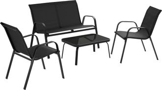 TecTake Conjunto de jard&iacute;n, 4 personas, 2 sillas con banco y mesa, negro