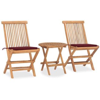 vidaXL Set Comedor De Jard&iacute;n Plegable 3 Piezas Madera De Teca Cojines Vidaxl