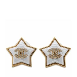 Chanel Gold Plated and Resin CC Rhinestones Star Earrings