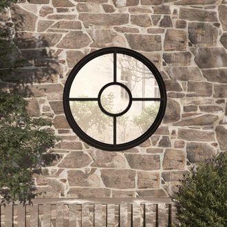 Berkfield Home Garden Mirror Black 60x4 cm Iron Round for Outdoor Use