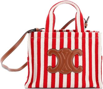 Celine Cabas Thais Triomphe Striped Canvas Small tote bag - Rood