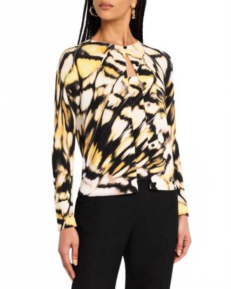 Oscar De La Renta Butterfly Printed Cardigan In Black Multi