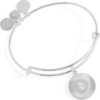 Alex and Ani Pave Starburst Texture Initial Bangle Bracelet in Silver - D at Nordstrom