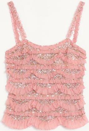 Valentino Top In Tulle Illusione Ricamato Donna ROSA 40