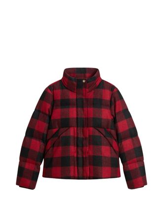 Woolrich Buffalo Check Wool Puffer Jacket with High Collar