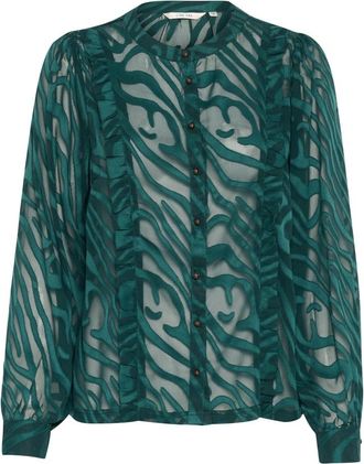 Cream Ponderosa Pine Animal Mesh Blouse - Dames - Overhemden - Groen - M - Polyester - Overhemden