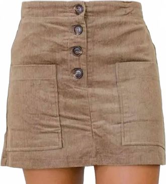 Le Lis Blanc Deux Low Waist Pleated Corduroy Skirt In Taupe
