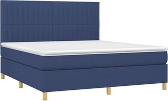vidaXL Cama Box Spring Colch&oacute;n Y Luces Led Tela Azul 160x200 Cm Vidaxl