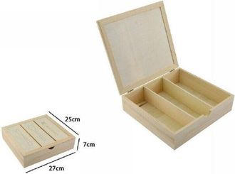 Trade Shop Trade Shop - Portaposate Porta Posate Contenitore 3 Posti In Legno Stoviglie 27x25x7cm 74023a