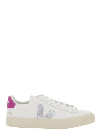 Veja Campo White Low Top Sneakers With Contrasting Heel With Logo Lettering And Logo Patch On The Side In Leather Unisex