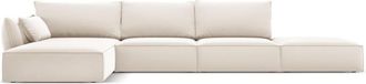 MICADONI Sofá esquinero izquierdo 5 plazas de terciopelo beige claro