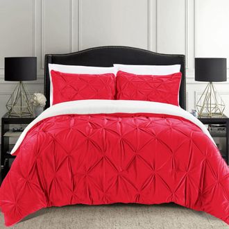 Elegant Comfort 3-Piece Pinch Pleated Micro-Suede Reversible Sherpa - Comforter Set