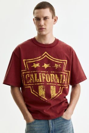 H&M Loose Fit Printed T-shirt in Red/california at Nordstrom, Size Xxx-Large