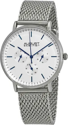 August Steiner White Dial Mesh Bracelet Mens Watch AS8255SS