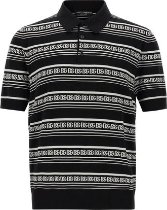 Dolce & Gabbana Knitted Shirt Polo Bianco/Nero-Uomo