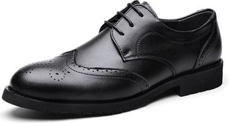 Generic Oxford Dress Shoes for Men Lace Up Brogue Embossed Wing Tip Derby Shoes Round Toe PU Leather Anti-Slip Block Heel Rubber Sole Low Top Non Slip(8.5 UK)