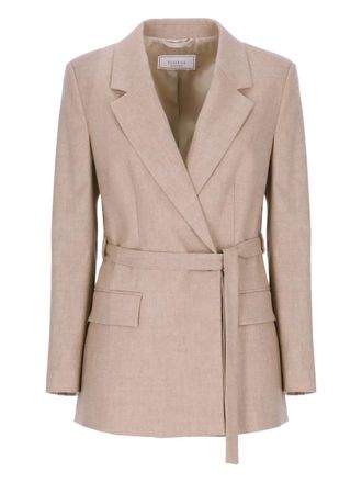 PESERICO m&eacute;lange-effect belted blazer - women - Wool/Lamb Fur/Elastane - 44 - Neutrals
