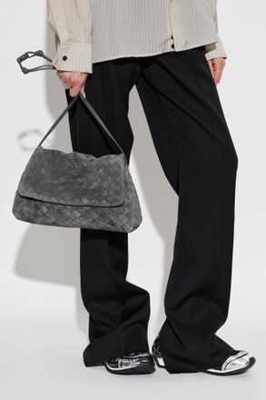 Bottega Veneta Suede Bag Giorno Medium, Womens, Grey
