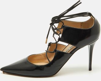 Jimmy Choo London Black Patent Leather Hoops Lace Up Pumps