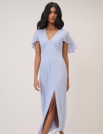 Nobody's Child Soft Blue Chiffon Short Sleeve Marlow Midi Dress