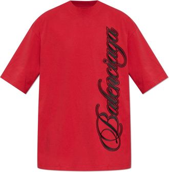 Balenciaga Logo T-Shirt - Heren - T-shirts - Rood - XL - Katoen - Tops