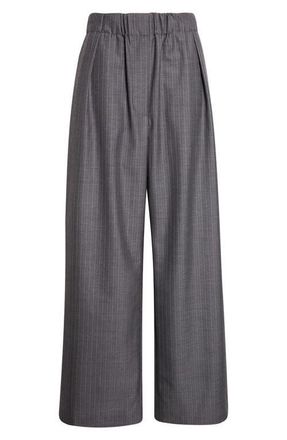 Jil Sander Pleated Pinstripe Elastic Waist Wool Wide Leg Pants in Koala at Nordstrom, Size 10 Us