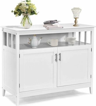 Costway Credenza Cucina Moderna, Mobiletto da Cucina con Ripiano Regolabile e 2 Ante, Mobiletto Multiuso da Soggiorno Sala da Pranzo Ingresso, Bianco