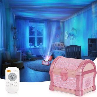 OEM L&aacute;mpara Noche Rosa Cofre Tesoro Ni&ntilde;as, Proyector Auroras Boreales 7 Temporizador Autom&aacute;tico, Regulable Dormitorio Infantil Ni&ntilde;as Duerman Sue&ntilde;en