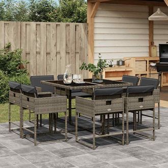 vidaXL Set Comedor Jard&iacute;n 9 Pzas Y Cojines Rat&aacute;n Sint&eacute;tico Gris Vidaxl