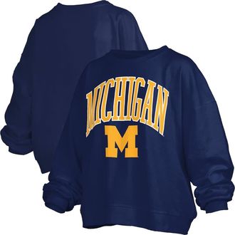 Pressbox Womens Pressbox Navy Michigan Wolverines Janise Arch Over Logo Waist Length Oversized Pullover Sweatshirt at Nordstrom, Size X-Large