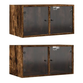 vidaXL Vidaxl - Mueble Pared Puertas Vidrio 2 Uds Roble Ahumado 68,5x37x35 Cm